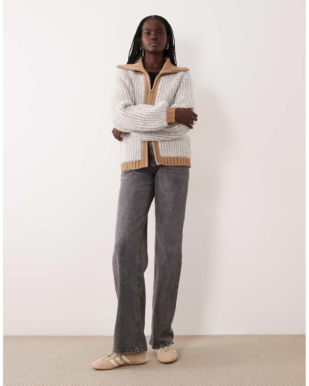 ASOS Natural Plated Rib Fly Collar Jumper