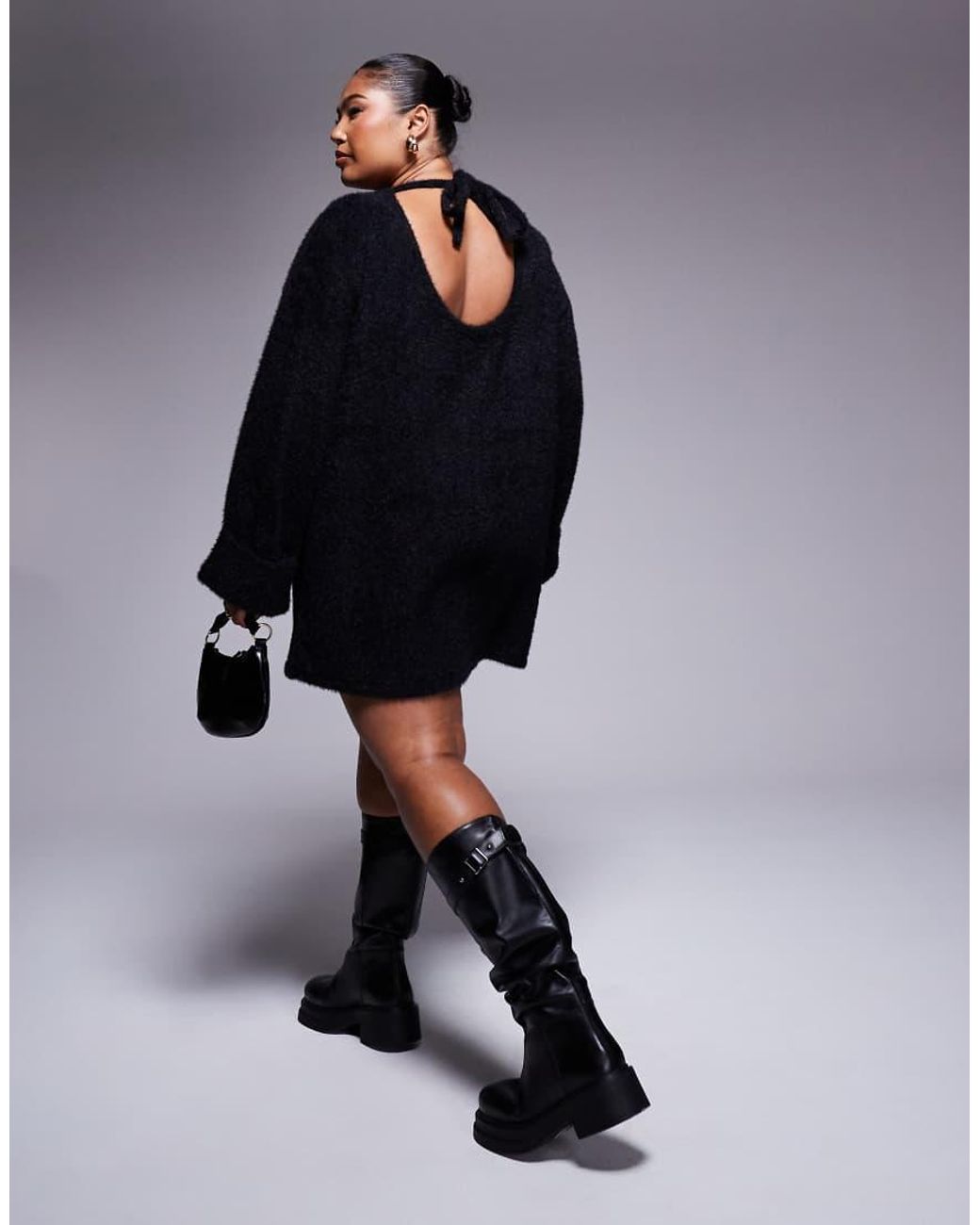 asos black jumper dress ASOS Asos Design Curve Supersoft Fluffy Slouchy Jumper Mini Dress in Black