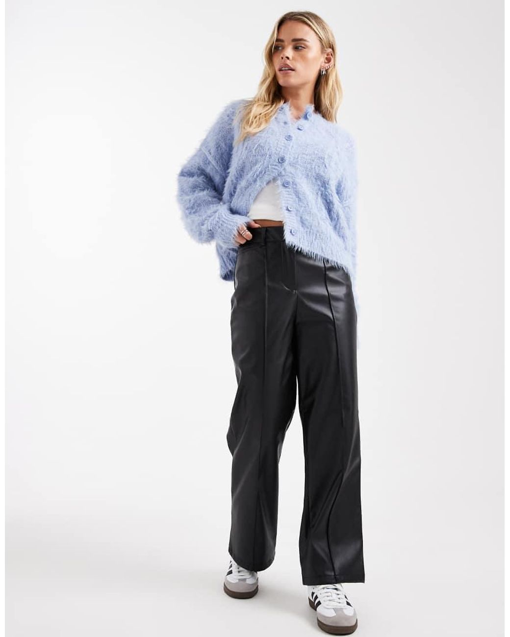 New Look Blue Faux Leather Wide Leg Pants