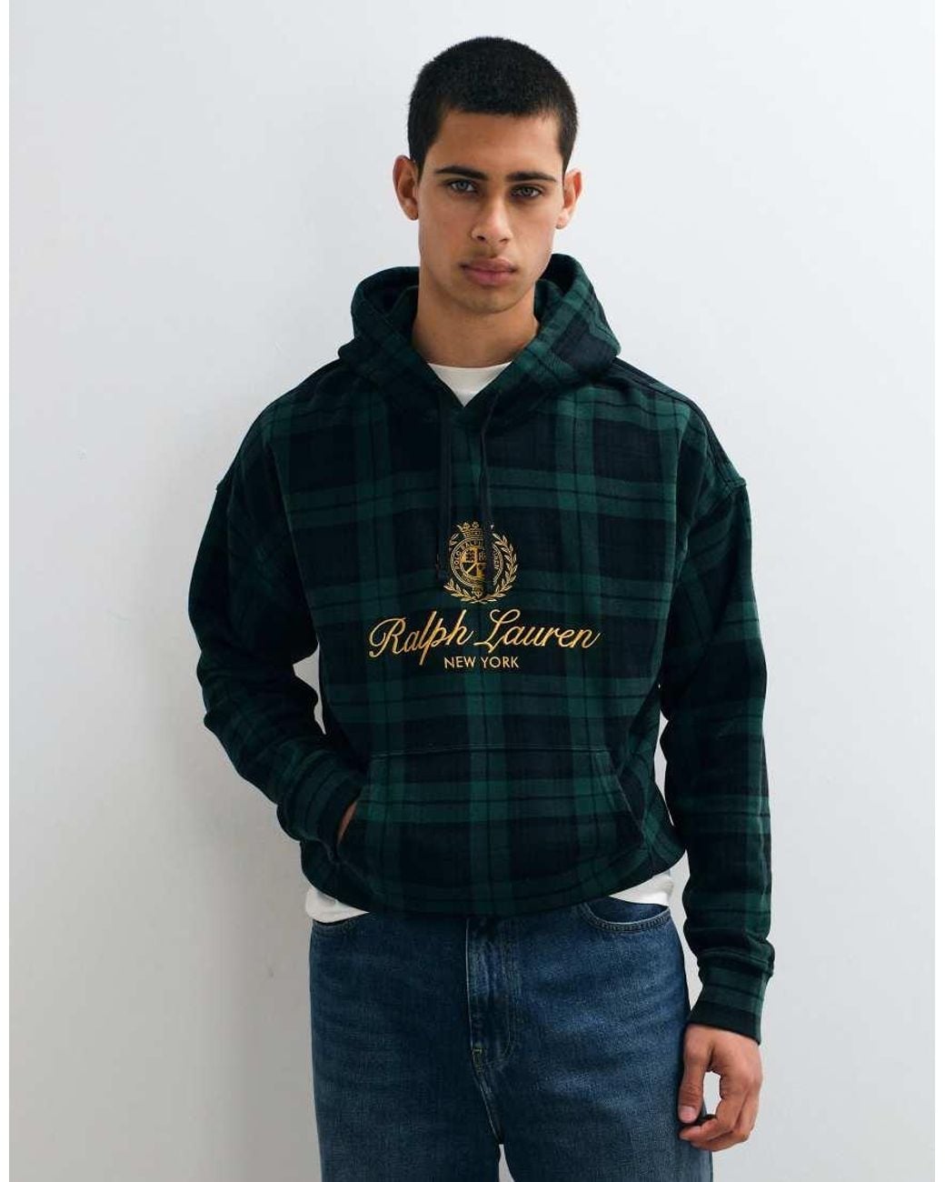 Polo Ralph Lauren Blue Large Icon Crest Plaid Hoodie for men