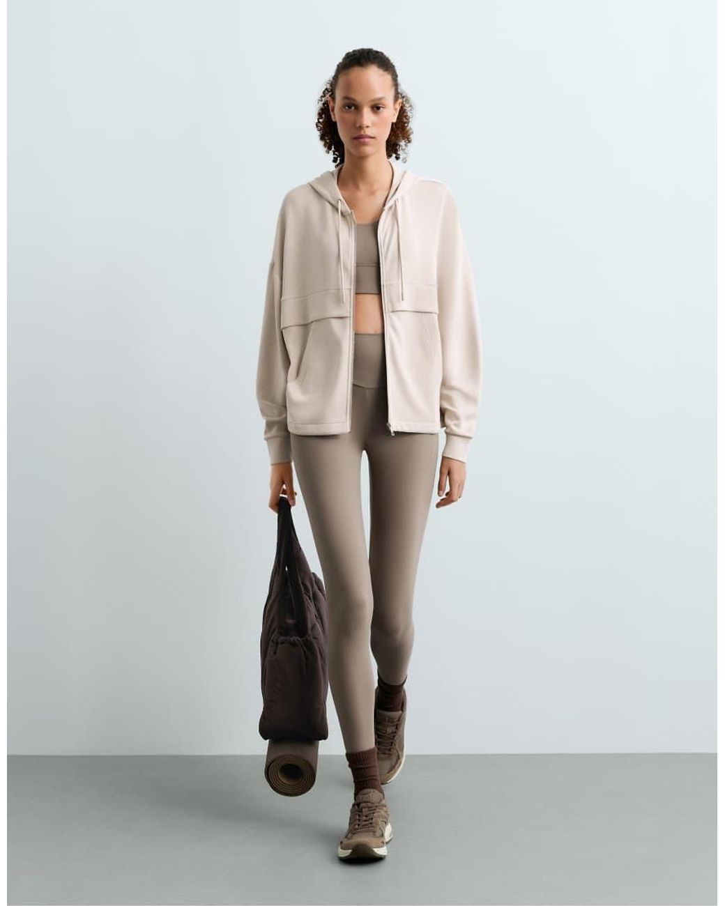 Oysho Natural Soft-Touch Modal Zip-Up Sweatshirt