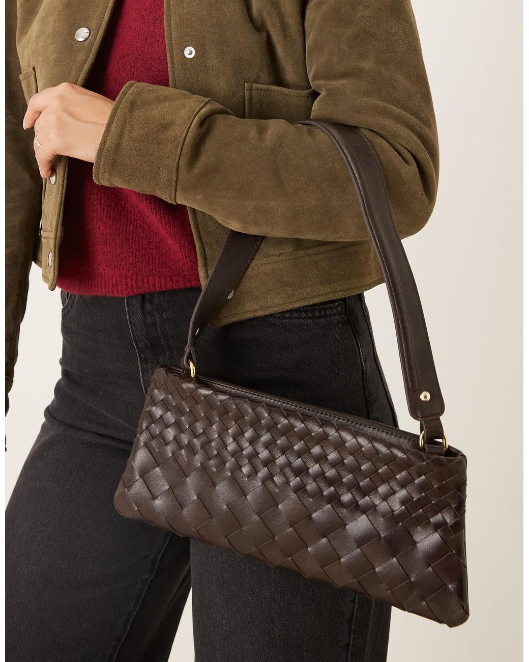 ASOS Brown – schultertasche aus ledergeflecht