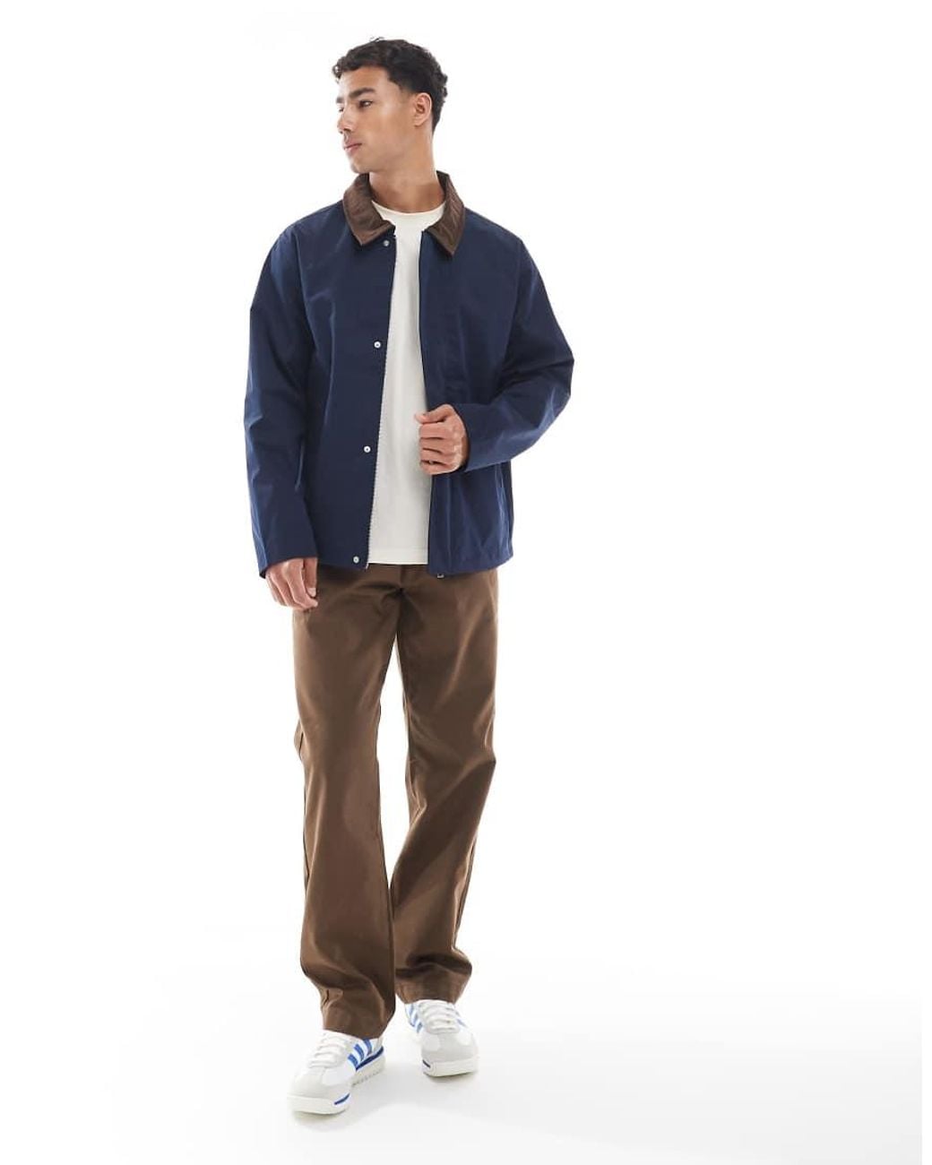 Jack & Jones Blue Harrington Jacket With Cord Collar for men