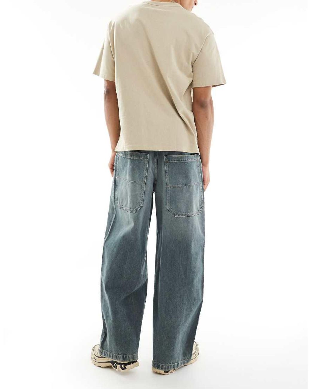 Pull&Bear Blue Super baggy Fit Jeans With Darts for men