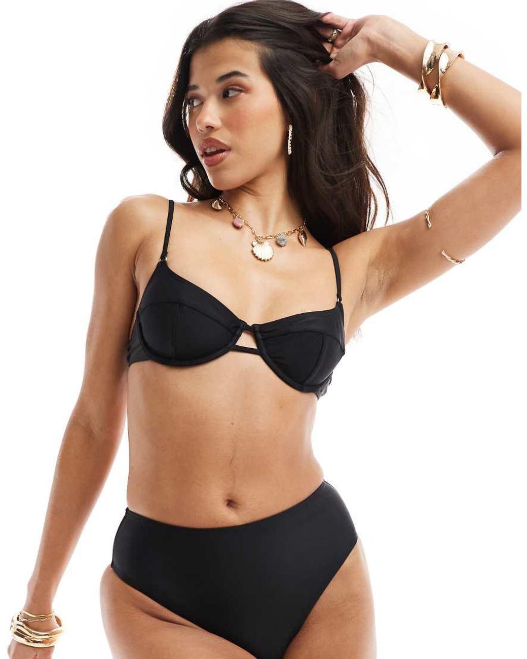 South Beach Black Essentials High Waist High Leg Bikini Bottom