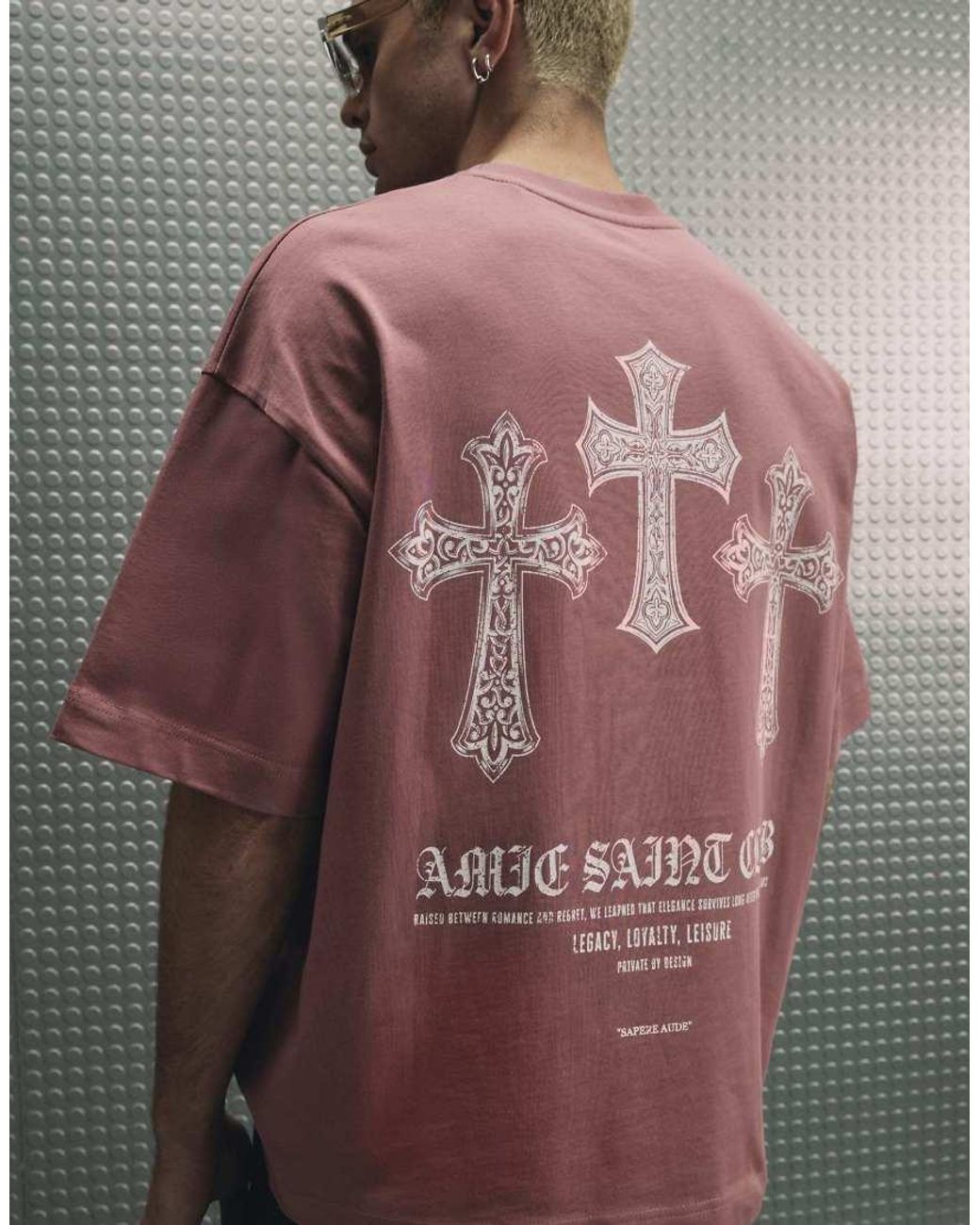 River Island Gray Cotton Ame Saint Cross T-Shirt for men