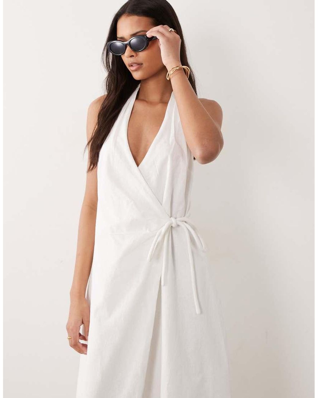 ASOS Pink Cotton Linen Halter Neck Wrap Maxi Sundress