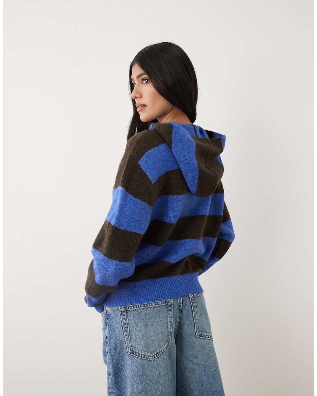 Cotton On Blue Sporty Stripe Hooded Knit