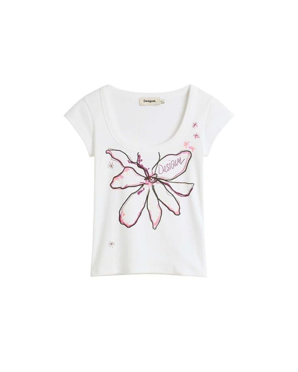 Desigual Natural Fitted Flower T-Shirt