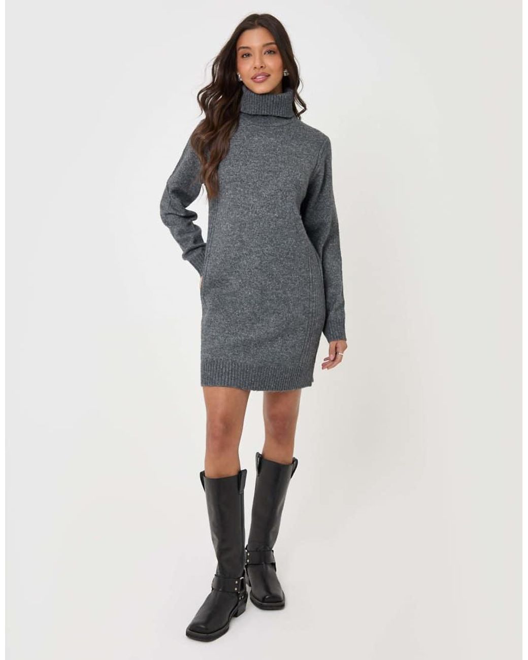 Threadbare Gray Turtle Neck Mini Jumper Dress