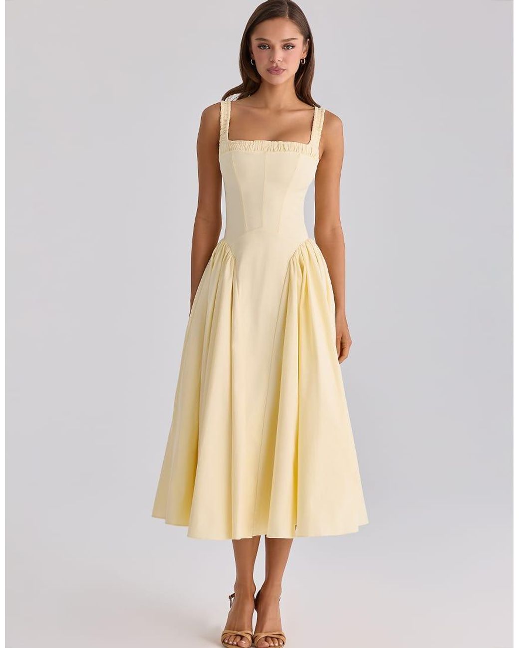 House Of Cb Natural Dorothy Lemon Cotton Midi Sundress
