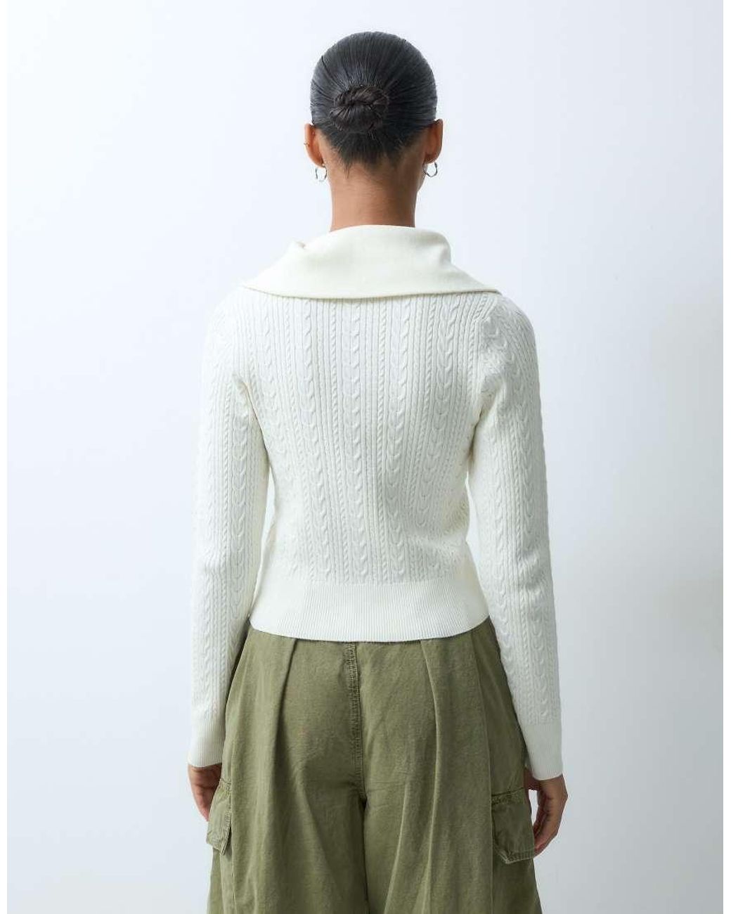 Miss Selfridge Gray Cable Knit Zip Through Long Sleeve Top
