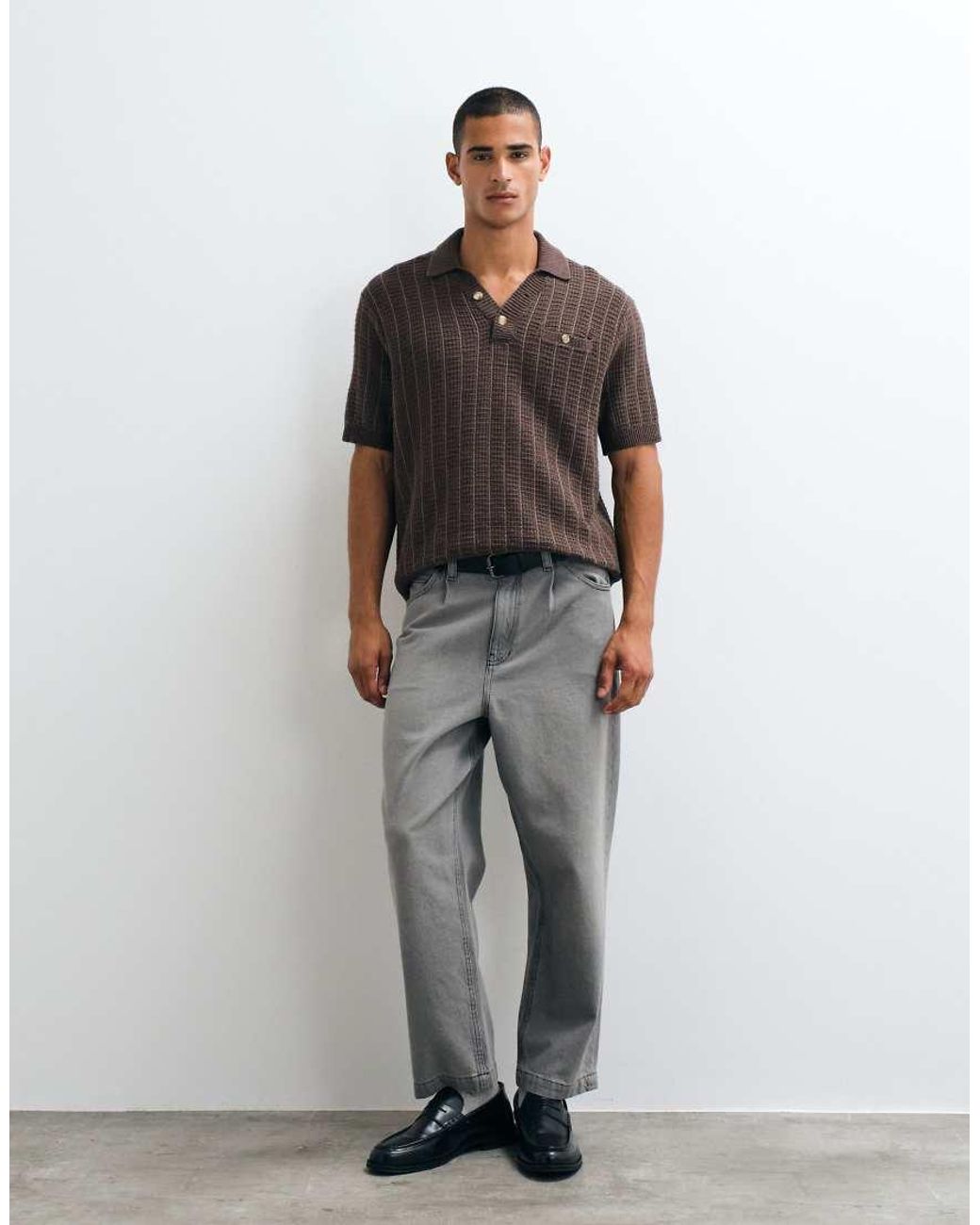 Abercrombie & Fitch Gray Knitted Button Up Polo for men
