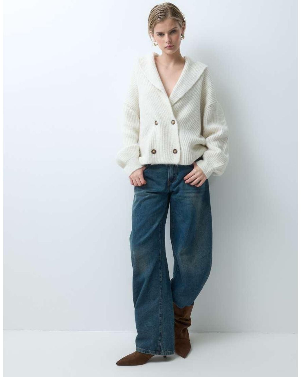 ASOS White Knitted Shawl Cardigan