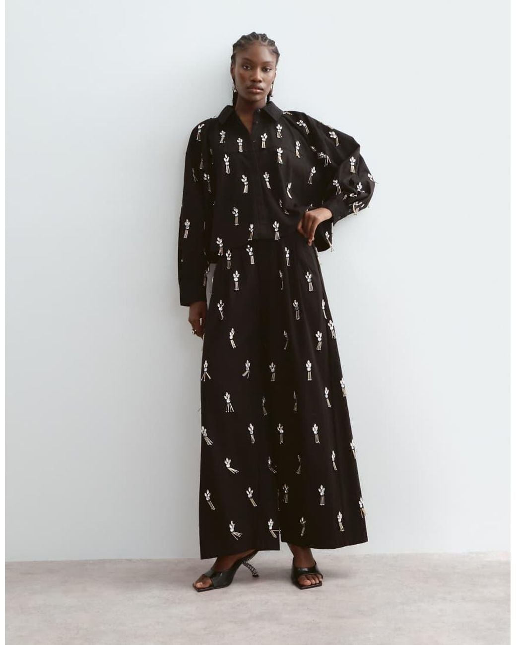 ARRANGE Black Oversized Embellished Shirt Co-ord