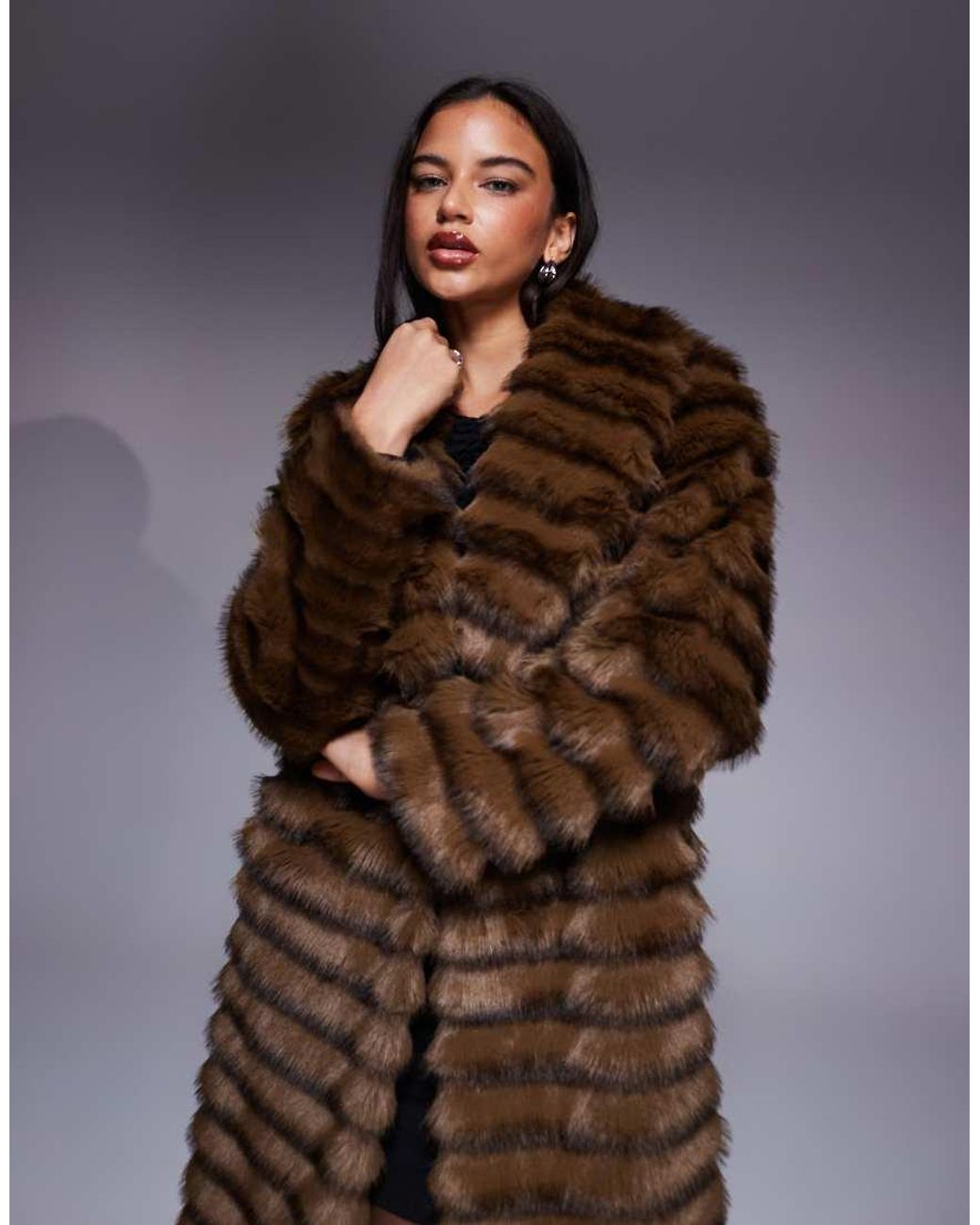 River Island Brown Faux Fur Layered Coat