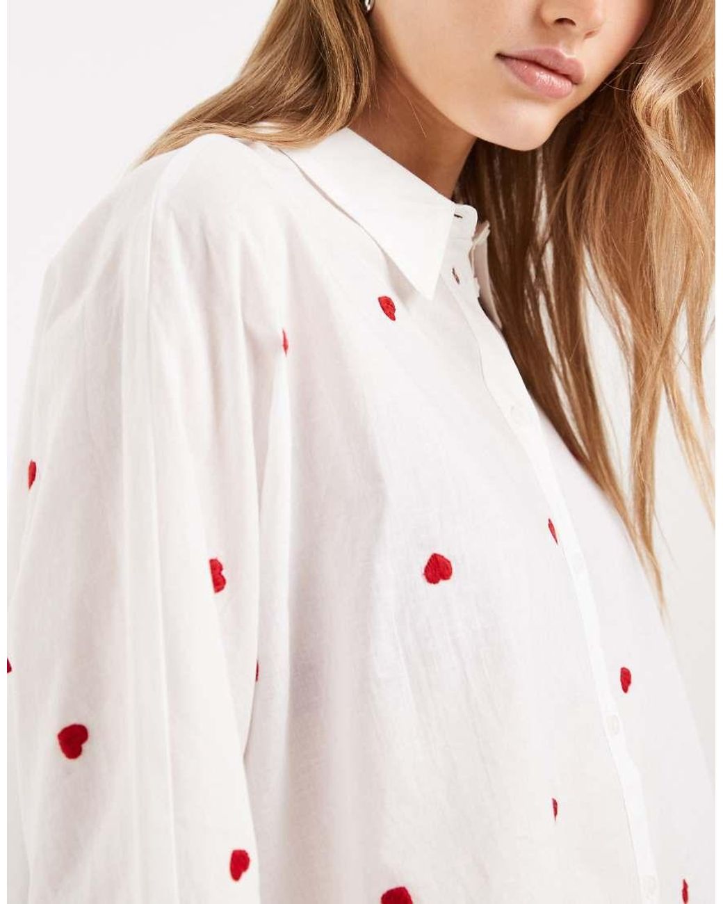 ONLY Natural Boxy Shirt With Heart Embroidery