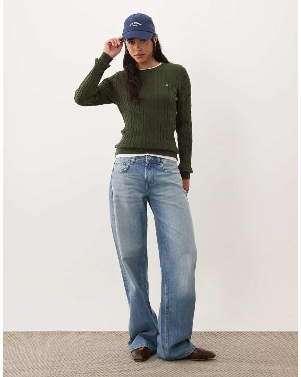 Gant Green Stretch Cotton Cable Knit Jumper