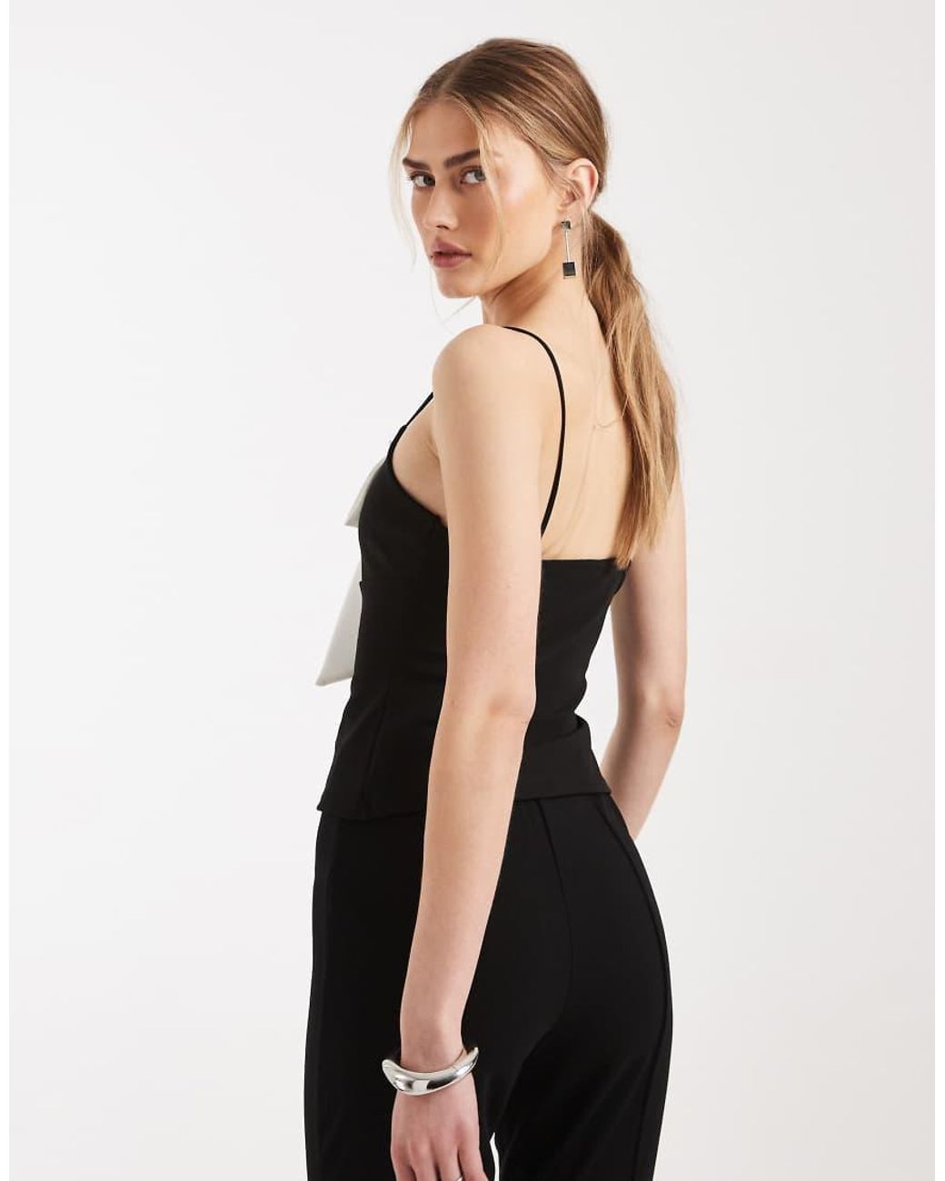 Miss Selfridge Black Cami Top With Contrast Bow
