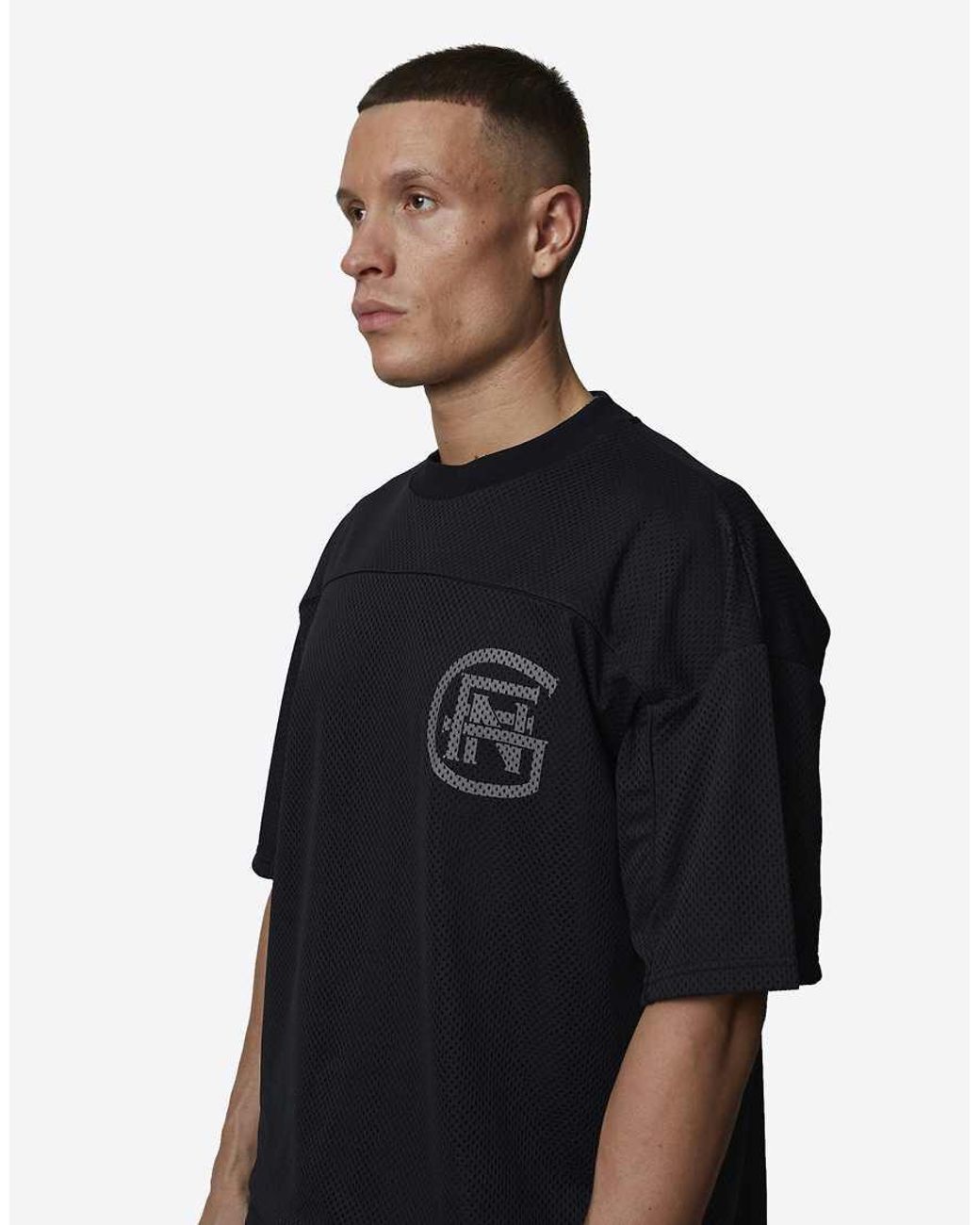 Good For Nothing Black Double Layered Mesh Jersey Monogram T-Shirt for men