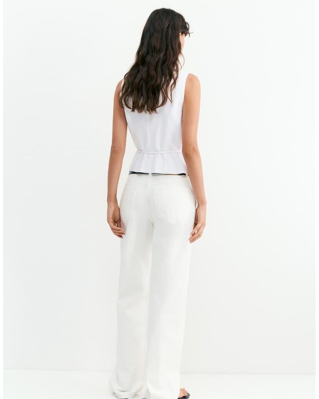 Pull&Bear White Linen Blend Vest With Side Tie Fastening