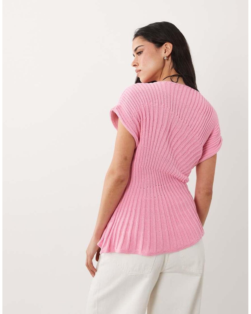 ASOS Pink Knitted Cinched Pleated Top