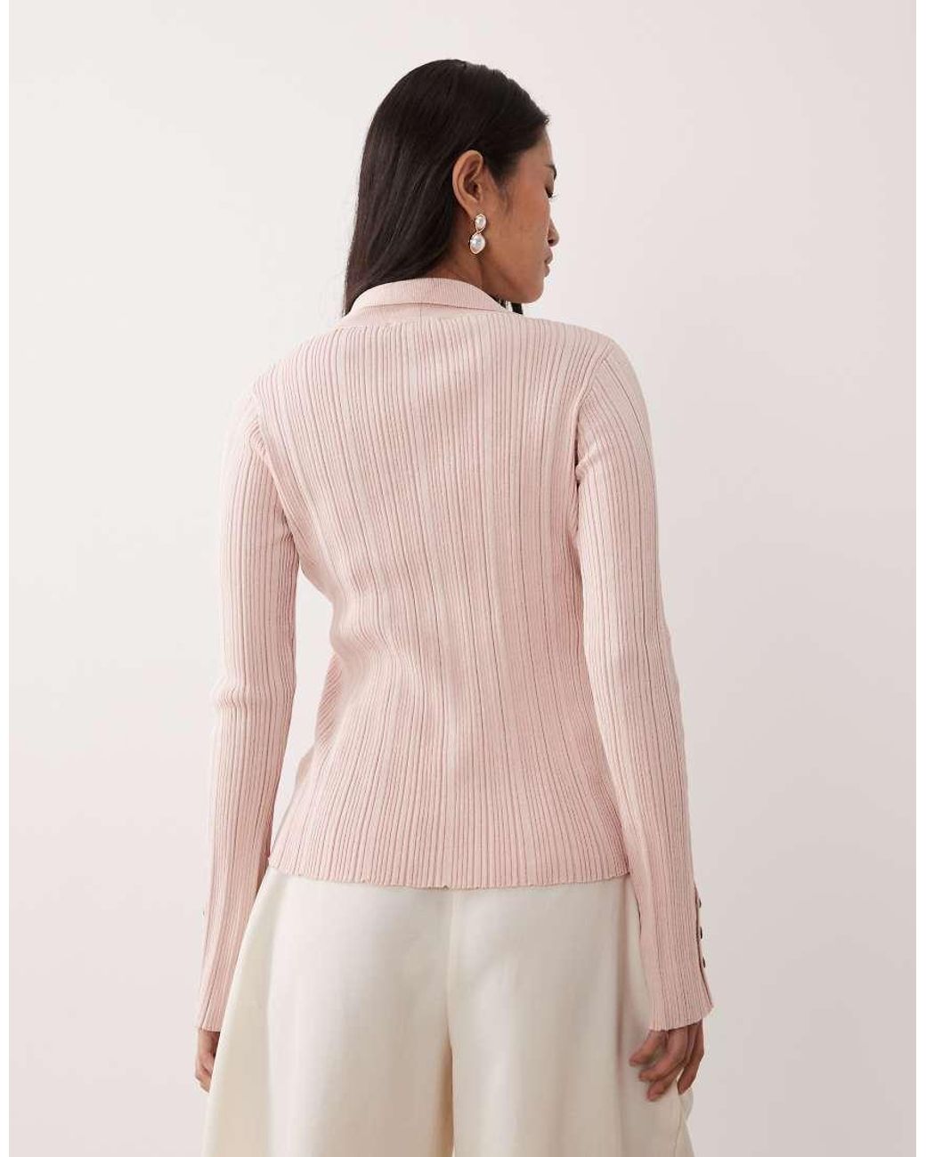Pretty Lavish Pink Button Down Long Sleeve Ribbed Top