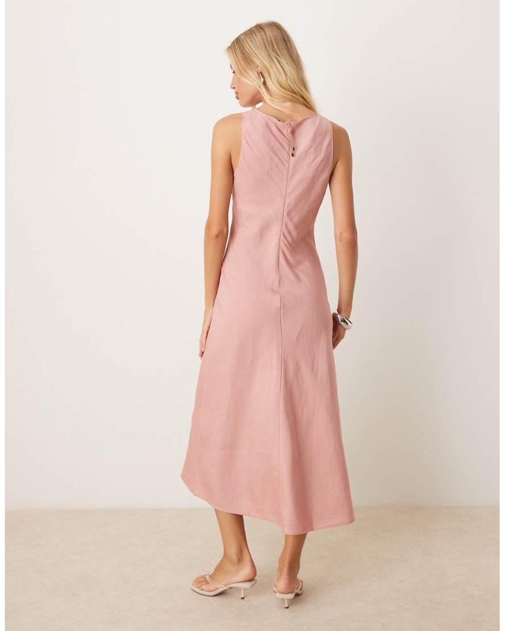Mango Sleeveless Linen Mix Dress in Pink | Lyst UK