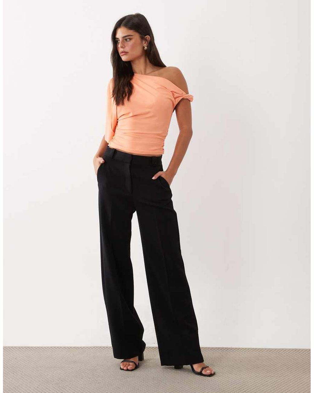 ASOS Orange Polyamide Asymmetrical Floaty Sleeve Top
