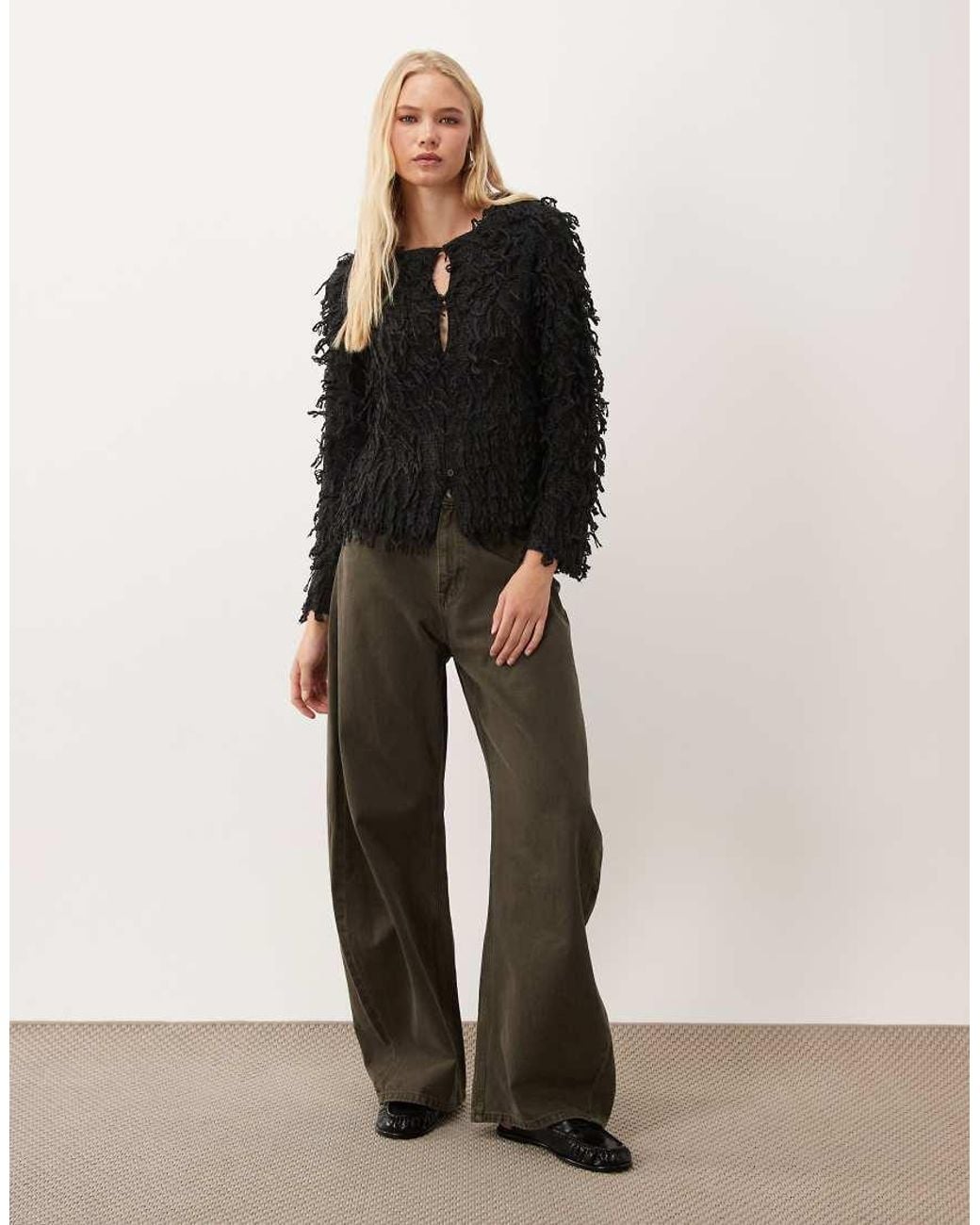 Vila Black Premium exaggerated Fringe Cardigan