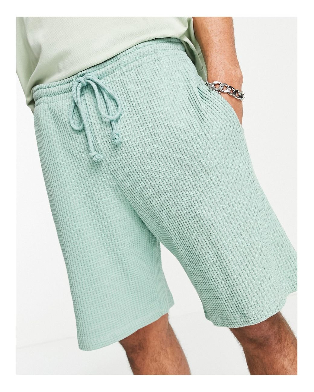 ASOS Set Oversized Heavyweight Waffle Shorts in Green for Men Lyst