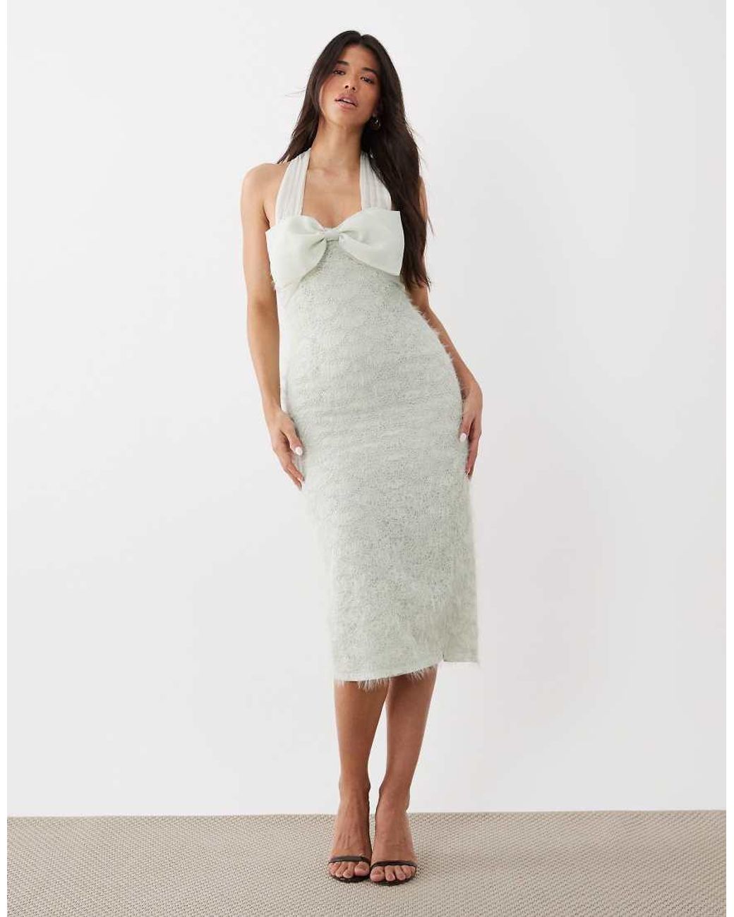 ASOS White Textured Midi Dress With Organza Detail