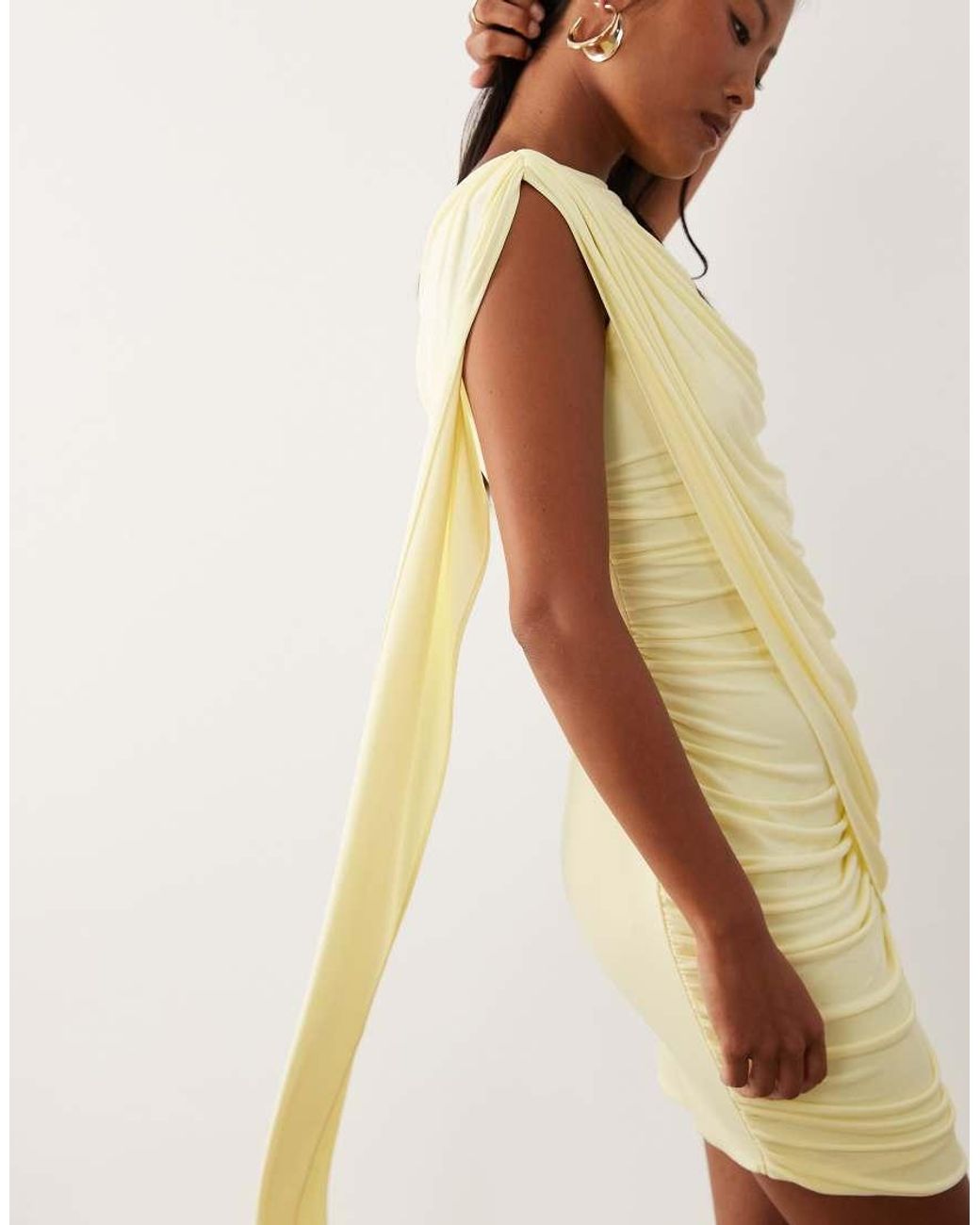 TFNC London Natural Slinky High Neck Draped Detail Mini Dress