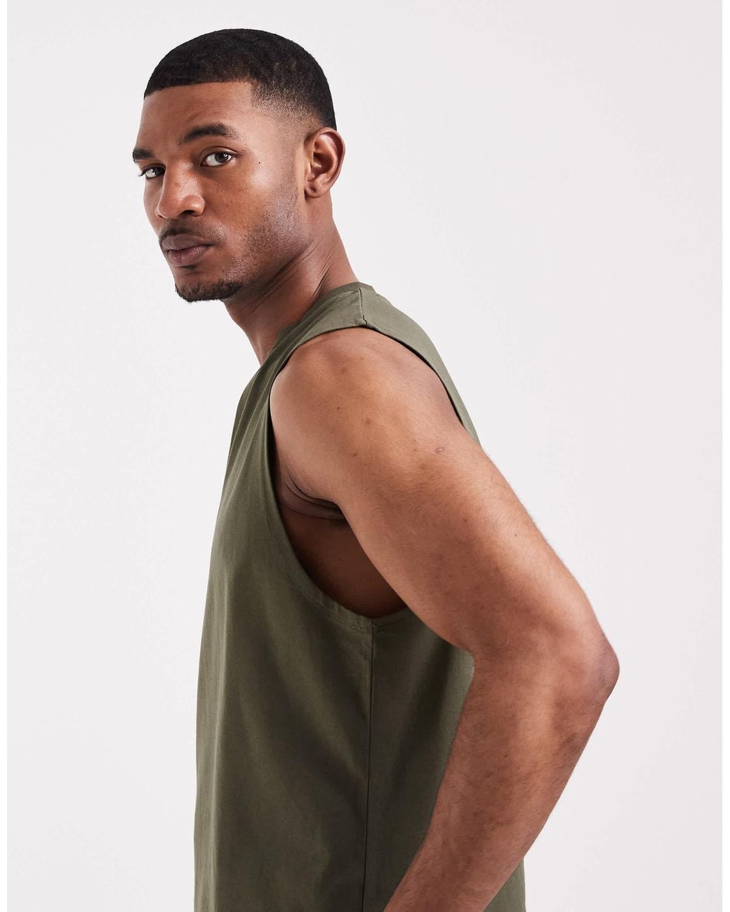 ASOS Green Regular Fit Boxy Tank With V Neck for men
