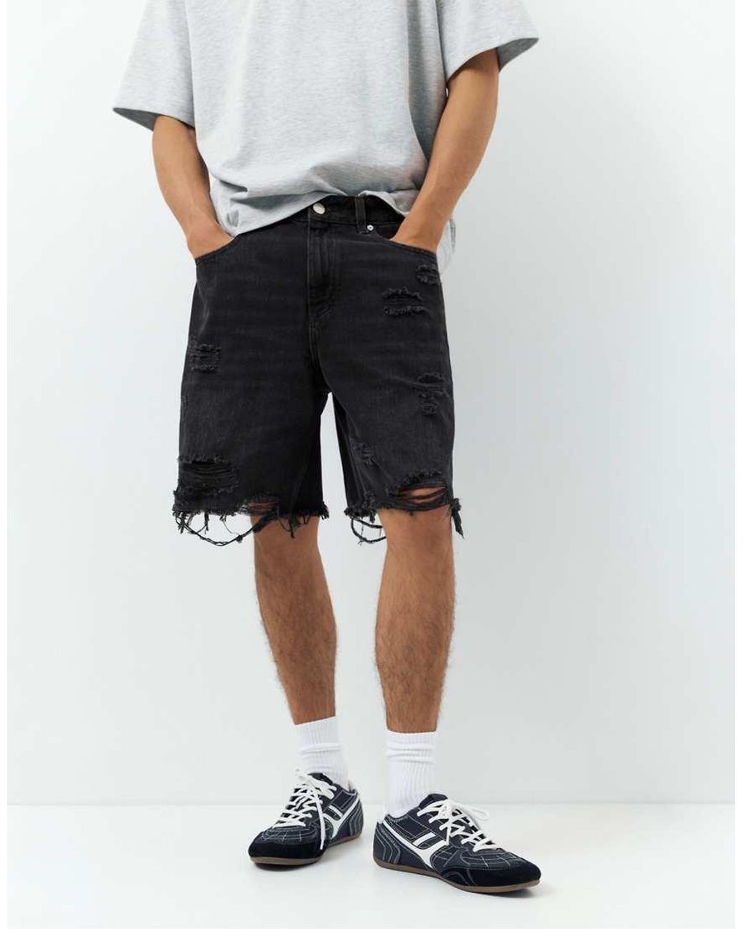 Pull&Bear Gray Straight-leg Denim Bermuda Shorts for men