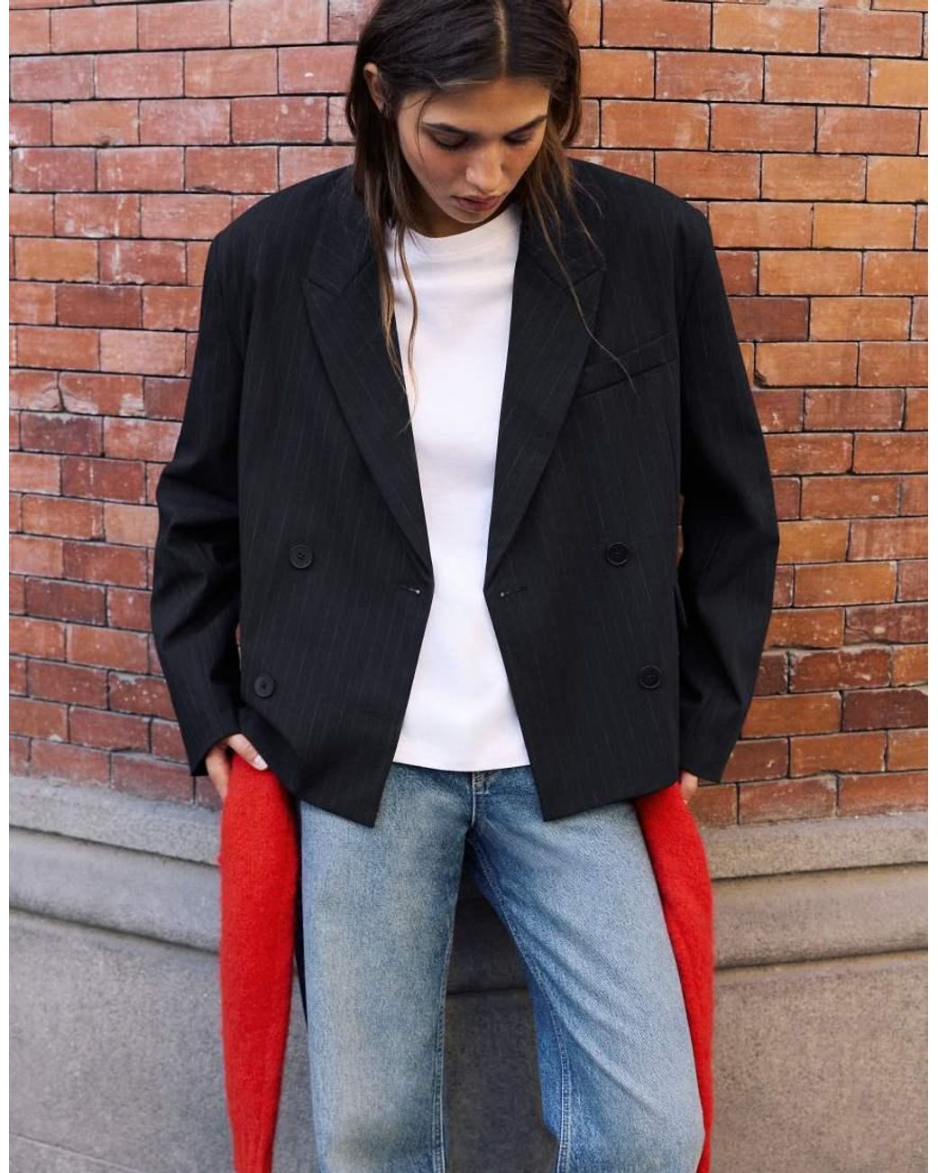Pull&Bear Blue Boxy Pinstripe Blazer