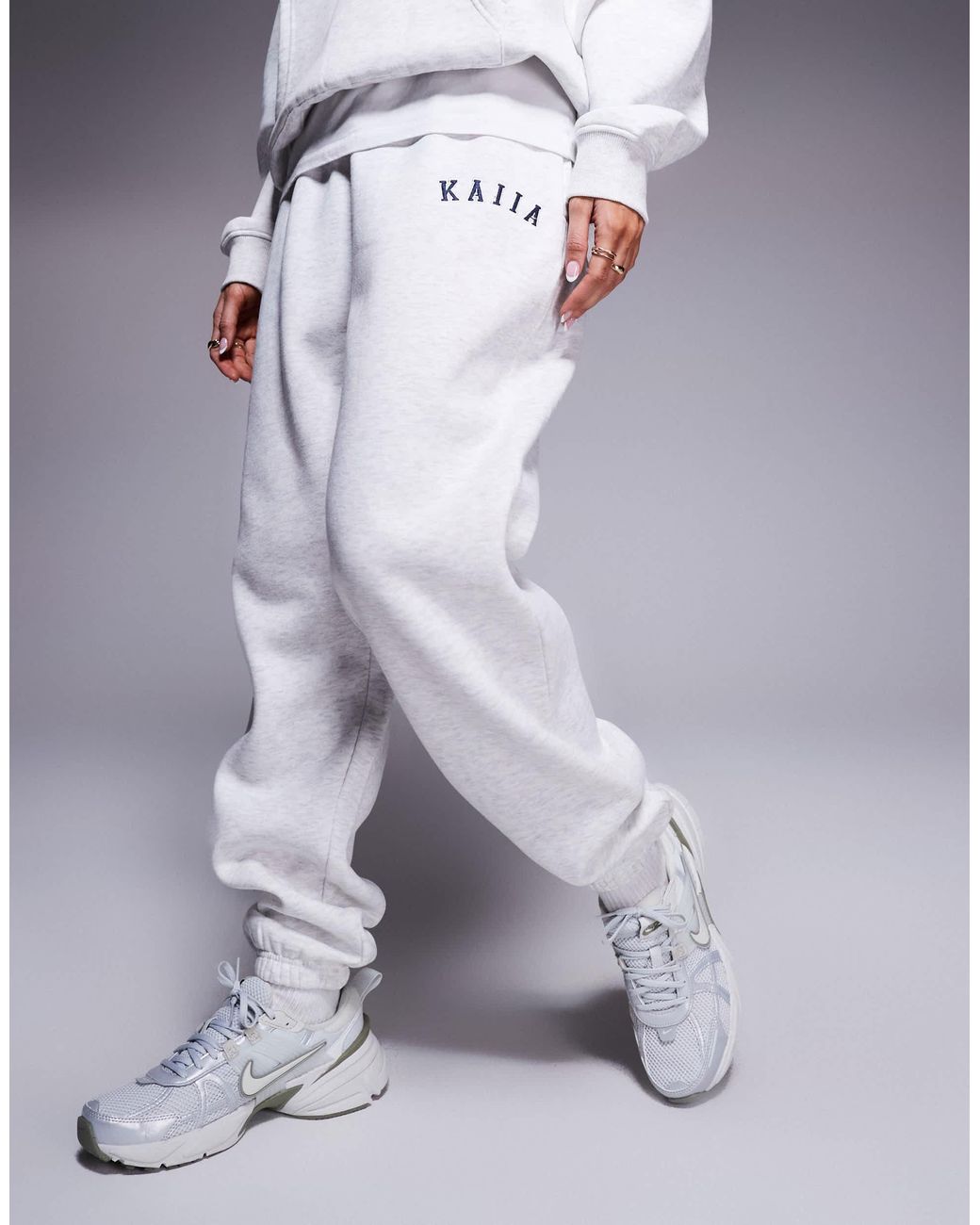 Kaiia Blue Cotton Blend Embroidered Logo Cuffed Trackies