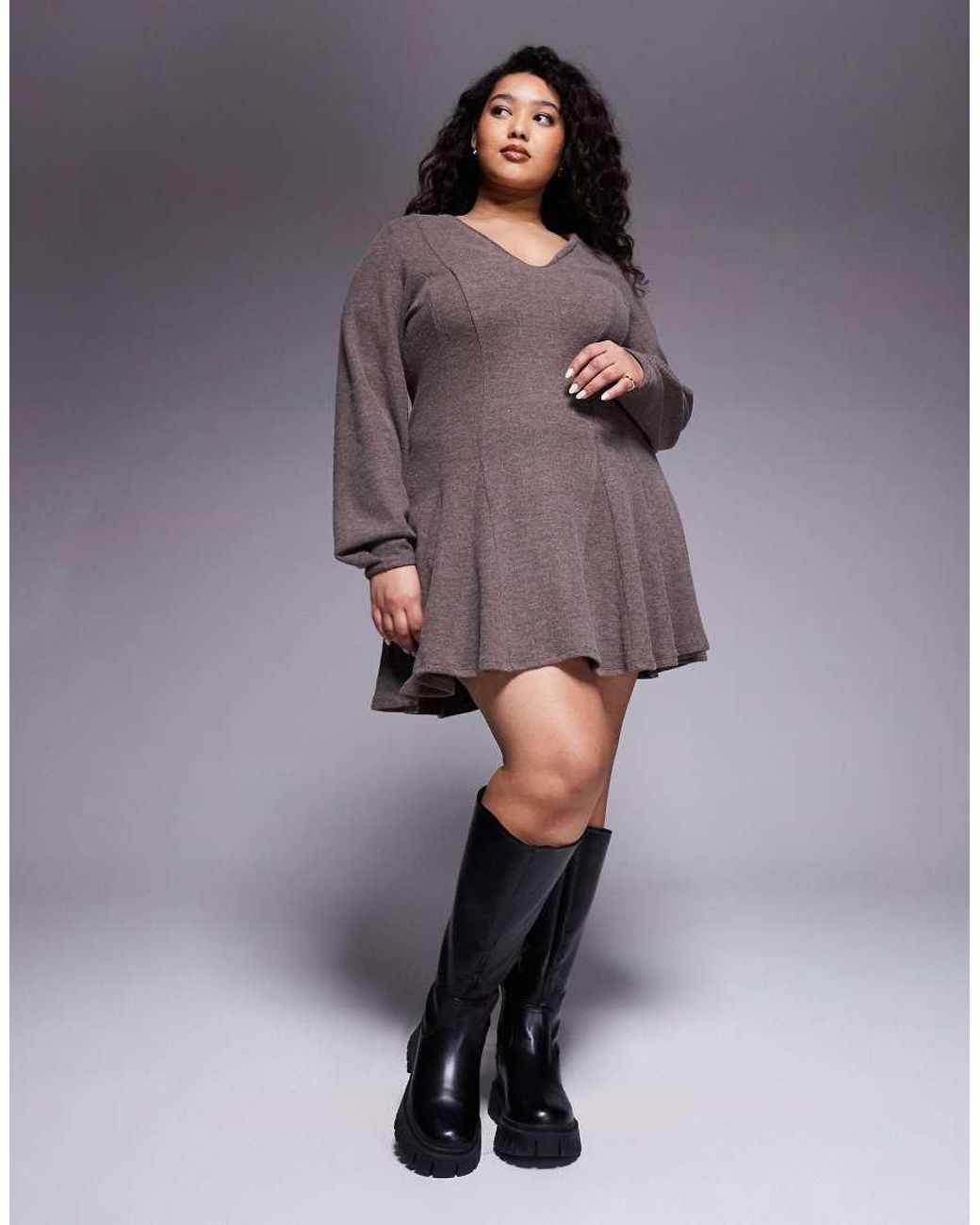ASOS Purple Asos Design Curve Supersoft V Front Fit And Flare Mini Dress