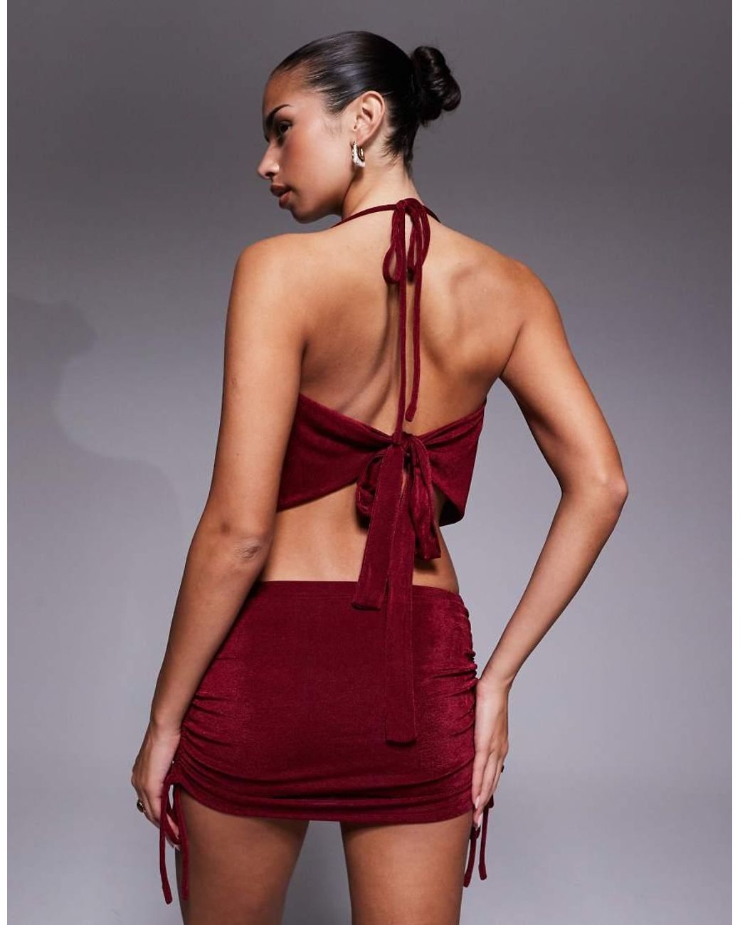 Edikted Red Co-Ord Caspia Cowl Neck Top