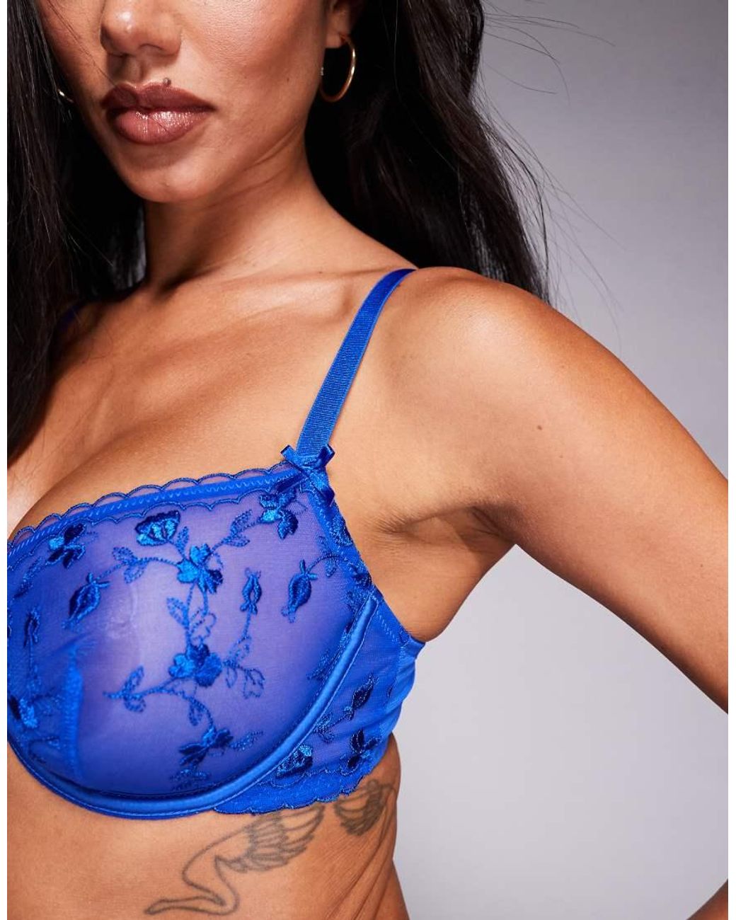 ASOS Blue Fuller Bust Valentina Floral Embroidered Underwired Bra With Satin Binding