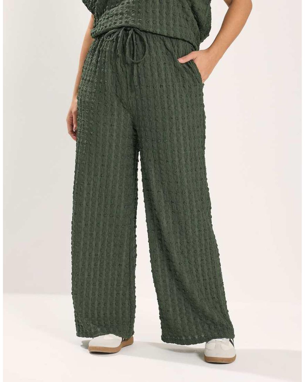 Yours Clothing Green Bubble Textured Wide Leg Trousers