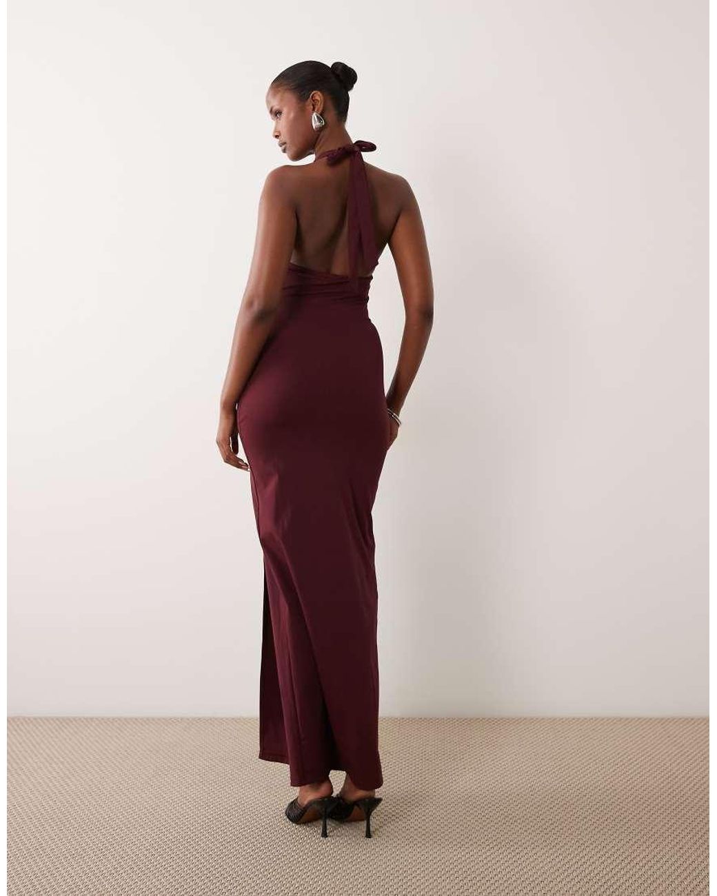 The Frolic Red Exclusive Bengaline Eyelet Detail Halterneck Plunge Maxi Dress