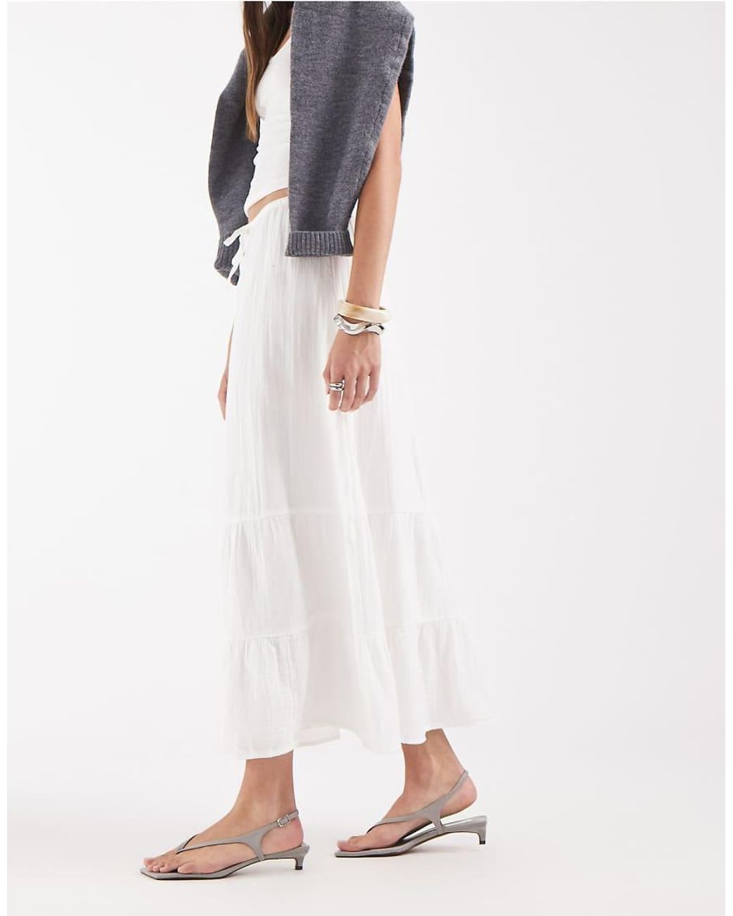 Gap White Tie Waist Linen Look Maxi Skirt