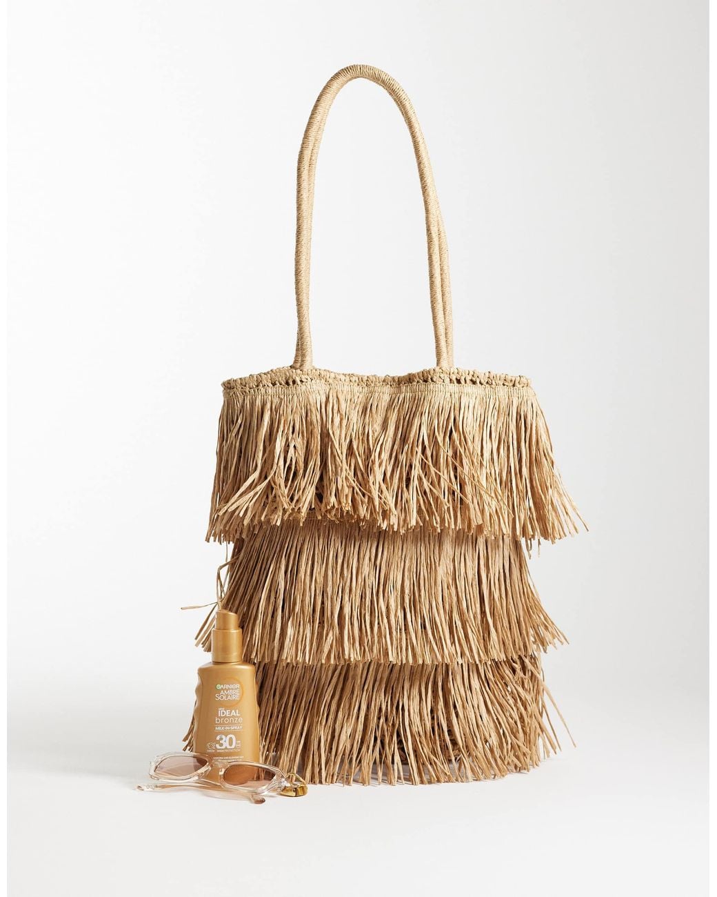 ASOS Natural Straw Fringe Tote Bag