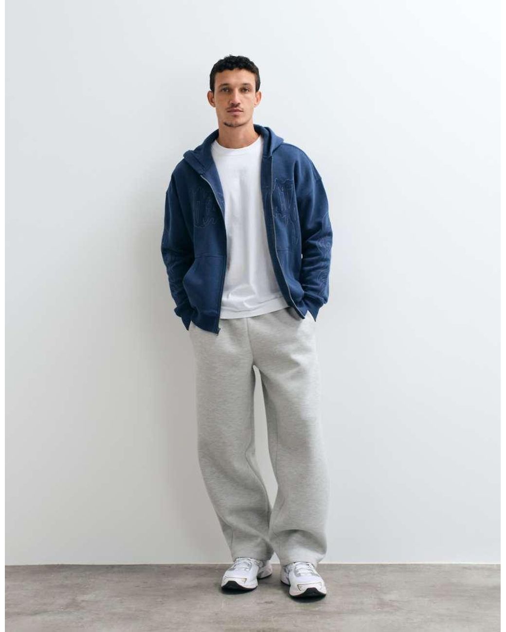 Hollister Blue Logo Boxy Fit Hoodie With Sleeve Detail for men