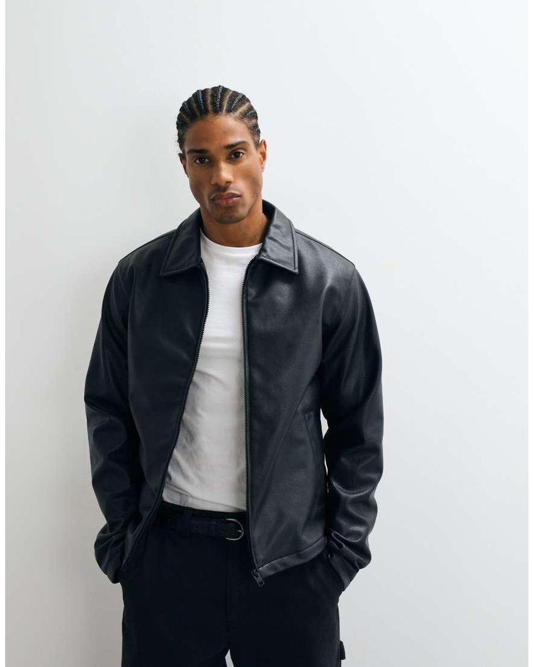 JJ Rebel Blue Faux Leather Zip Up Jacket for men