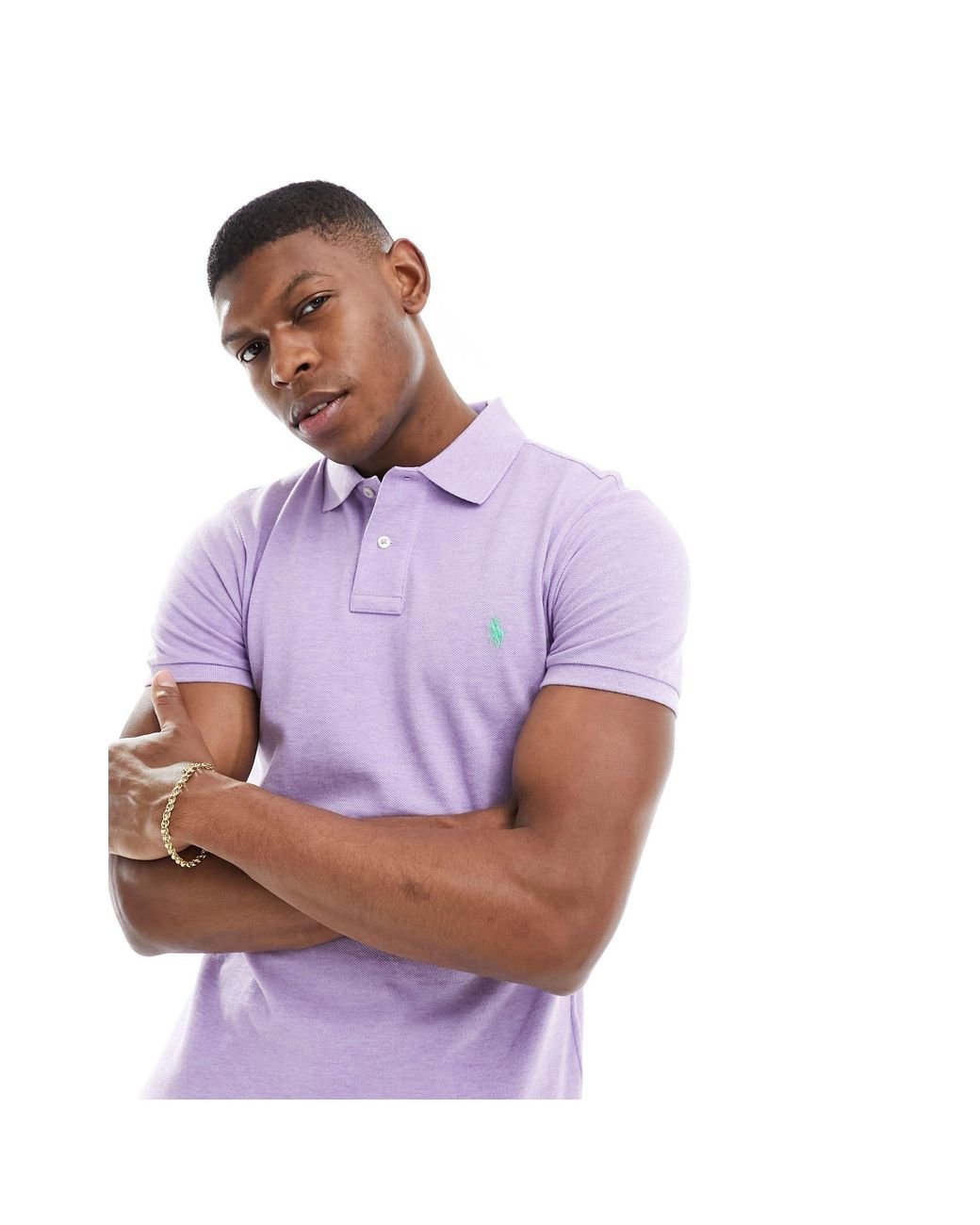 Polo Ralph Lauren Icon Logo Pique Polo Slim Fit in Purple for Men