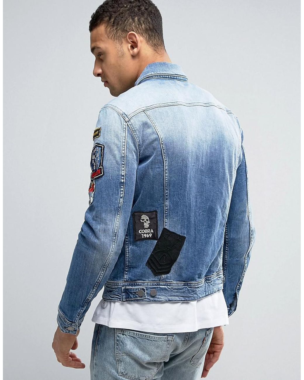 Replay Denim Trucker Jacket With Badges in Blue for Men | Lyst