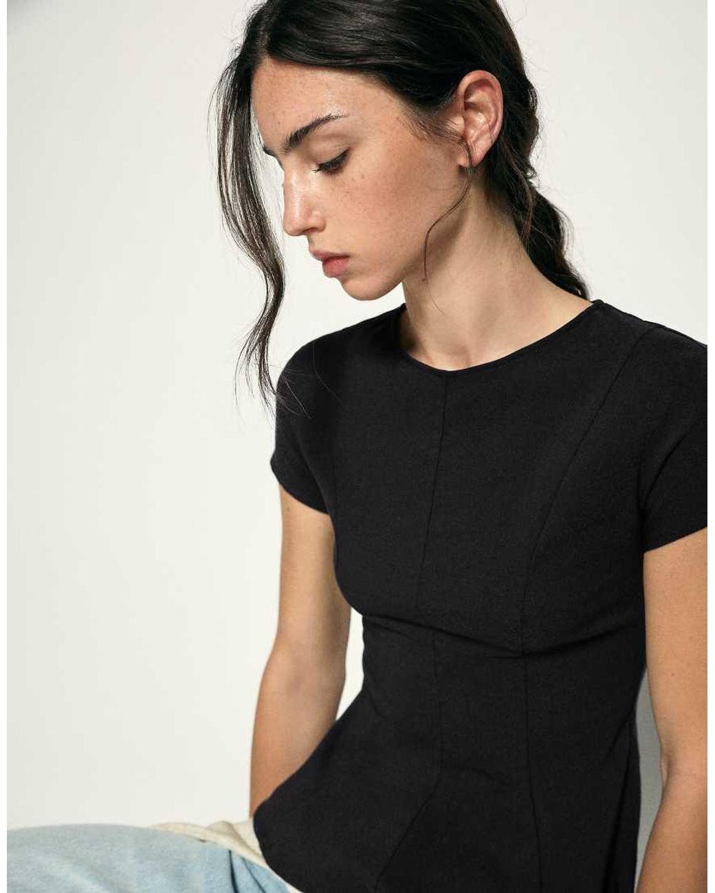 Pull&Bear Black Peplum Top