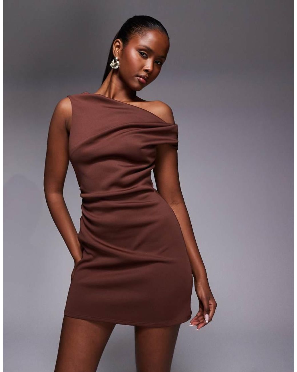 ASOS Brown Off Shoulder Sculpted Mini Dress